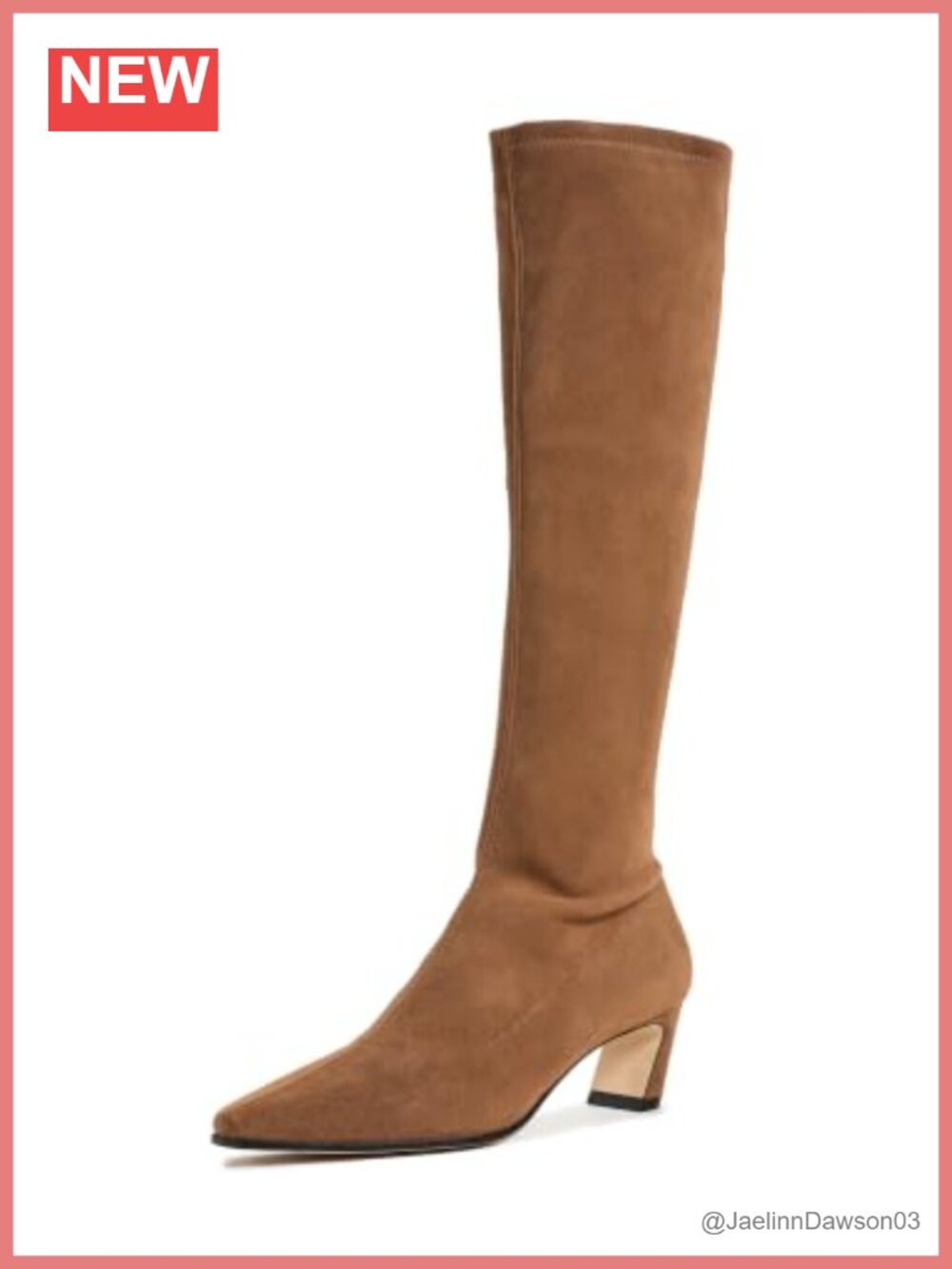 Stretch Suede Calf High Block Heel Pointed Toe Pull On Boots 50mm